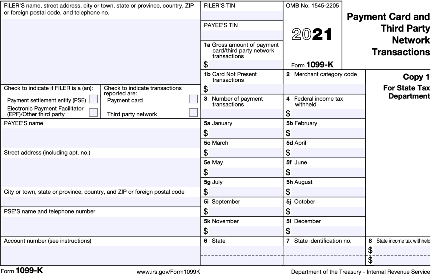 Top of 2021 1099-K Tax Form