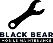Black Bear Maintenance Logo, includes black lettering with a graphic wrench. One side of the wrench cleats are in the shape of a black bear