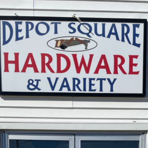 A sign reads Depot Square Hardware & Variety.