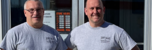 Chad Boulet (right) and Scott Hunter(left) proudly stand in front of their store front, at Depot Square Hardware & Variety