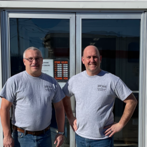 Chad Boulet (right) and Scott Hunter(left) proudly stand in front of their store front, at Depot Square Hardware & Variety