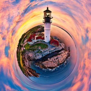 Maine coast photo sphere with lighthouse, photo by Michael James Murray Photography
