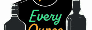 Sculpture Hospitality of Maine logo, grey alcohol bottle silhouettes With teal and orange font reading 'Every Ounce' under a orange silhouette of the state of Maine