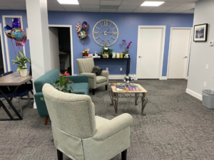 Waiting room at Fundamental Foot Care's new location in Hampden